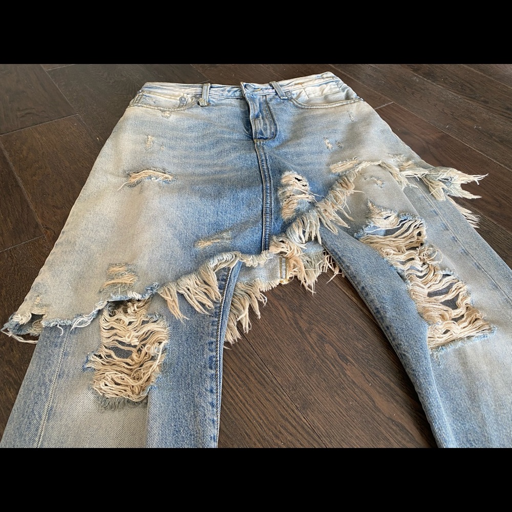 R13 Distressed Light Blue Two-Tier Jeans - Picture 4 of 8